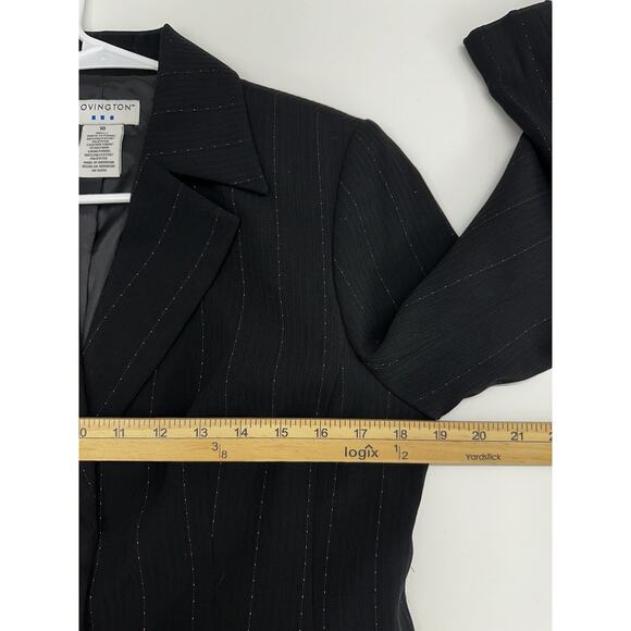 Covington Womens Blazer Size 10 Black Pink Pinstripe Button Up Suit Coat - Picture 8 of 11